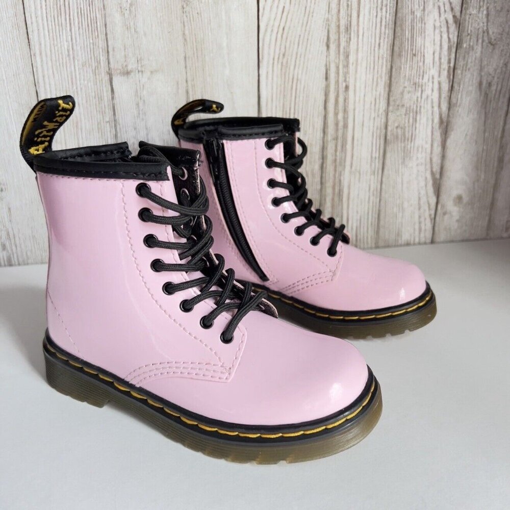 Girl's Grade School 1460 “Pale Pink” Patent Combat Boots Size 8 - Picture 2 of 16